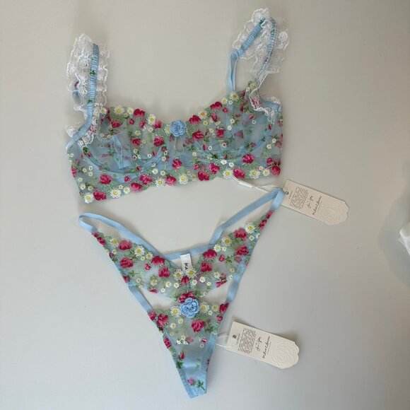 For Love and Lemons Aurelia Underwire Bra + Thong Panty SET